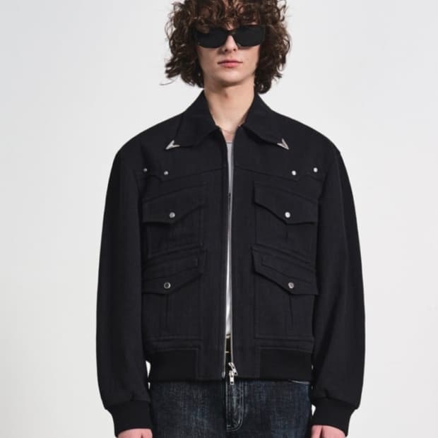 LMOOD 포인터 헤링본 웨스턴 블루종 자켓 블랙 [48]