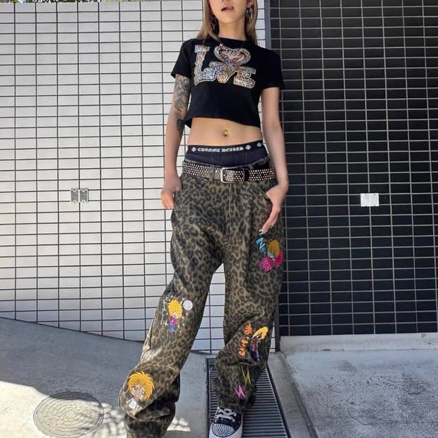 srrybabe 갸루 레오파드 팬츠