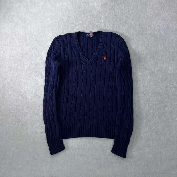W 95 폴로랄프로렌 꽈배기 브이넥 니트