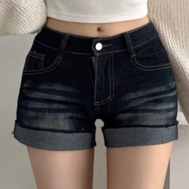 워싱 롤업 데님 반바지 