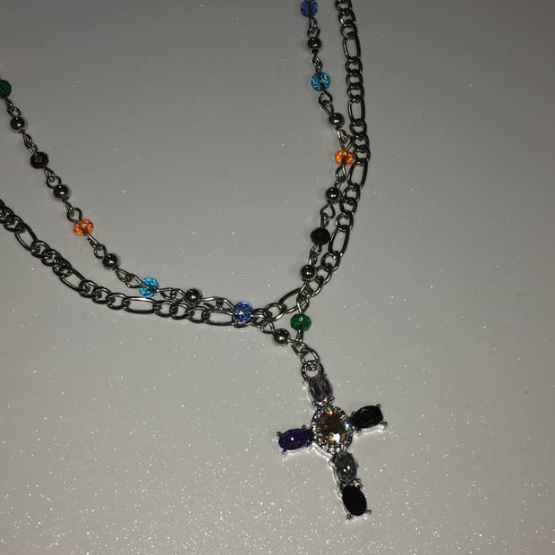 mix color cross necklace+basic chain 