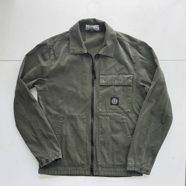 스톤아일랜드 코튼 캔버스 오버셔츠 자켓 올리브