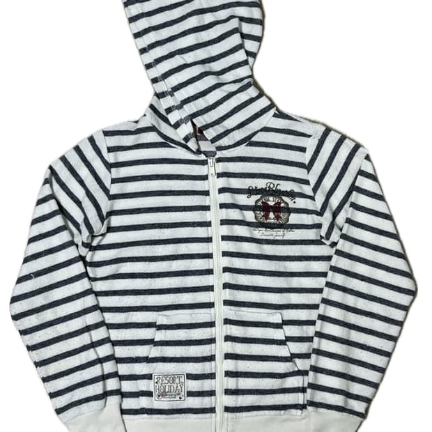 스트라이프 레터링 후드집업