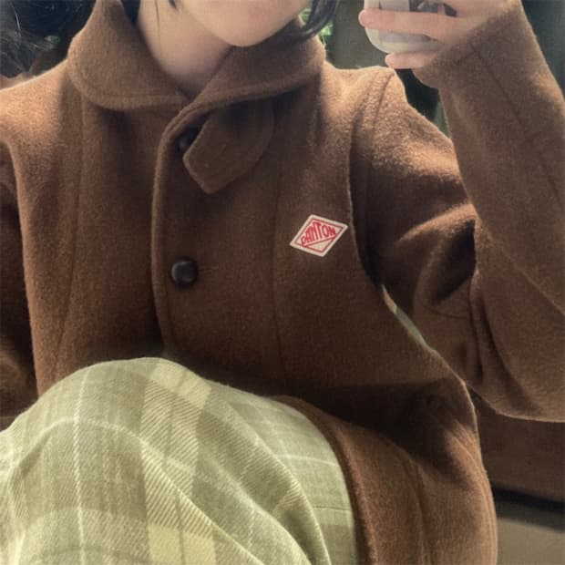 단톤 울 파일 라운드 카라 숏 코트 38