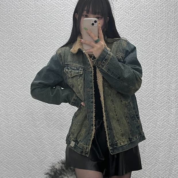 아베크롬비 빈티지 아메카지 데미지 워싱 양털 데님자켓 M C09531