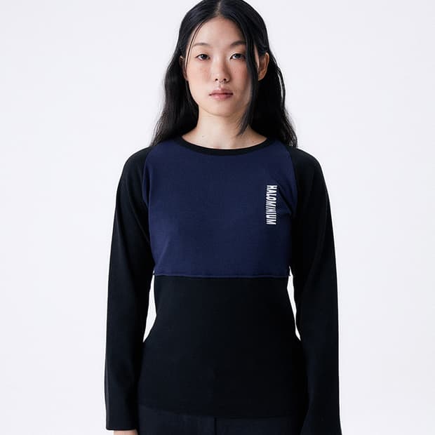 할로미늄 halominium 투톤립 타이트 티셔츠(블랙 네이비)