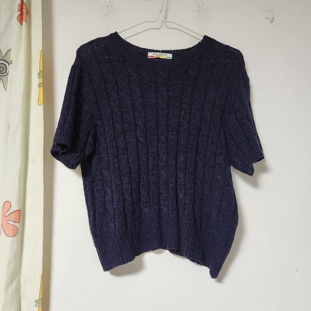 귀여운  반팔 니트 네이비 F(~66)