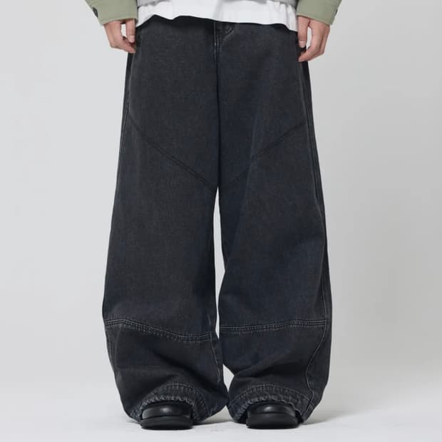 본바트 V 스티치 와이드 진 (블랙)