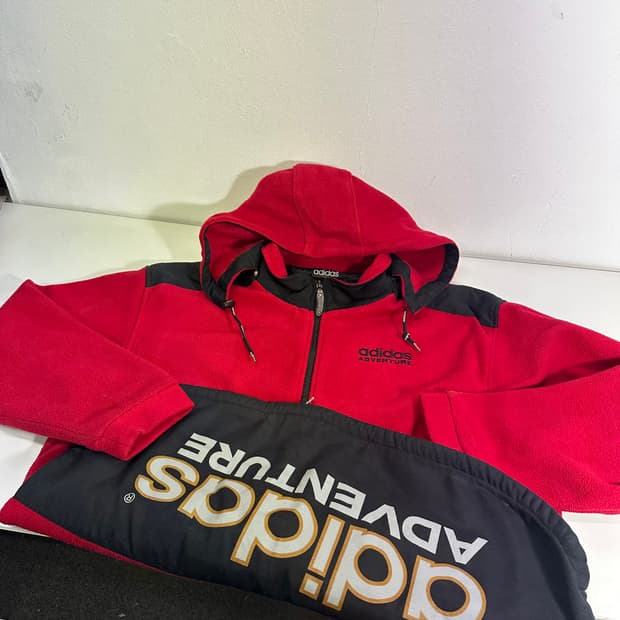 XL 아디다스 빨검 오버핏 후드탈부착 밑단스트링 플리스자켓