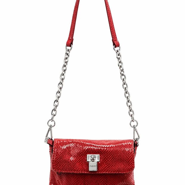 캘빈클라인 여성 레드 뱀피 패턴 체인 크로스백