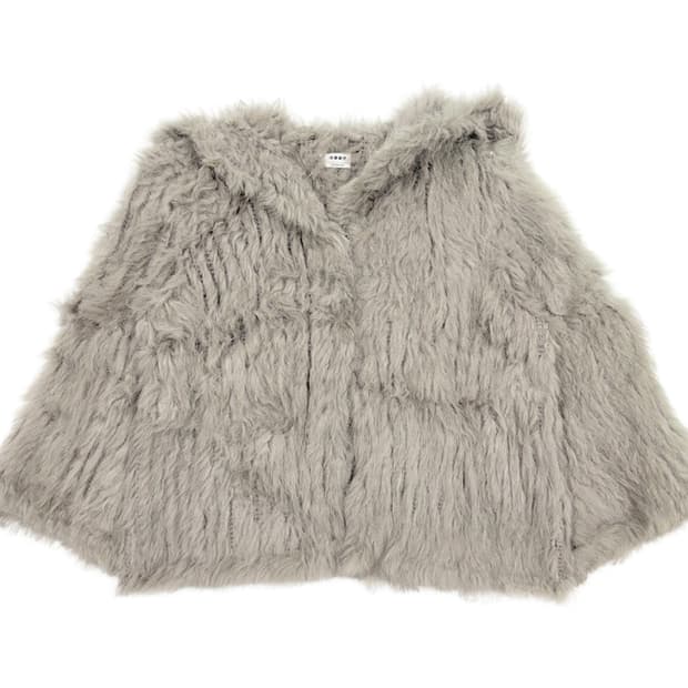 빈티지 베이지 퍼 니트 후드 가디건