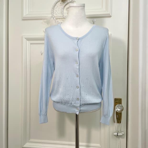 sky blue crochet mint button cardigan