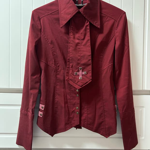 오즈온 타이 버건디 셔츠