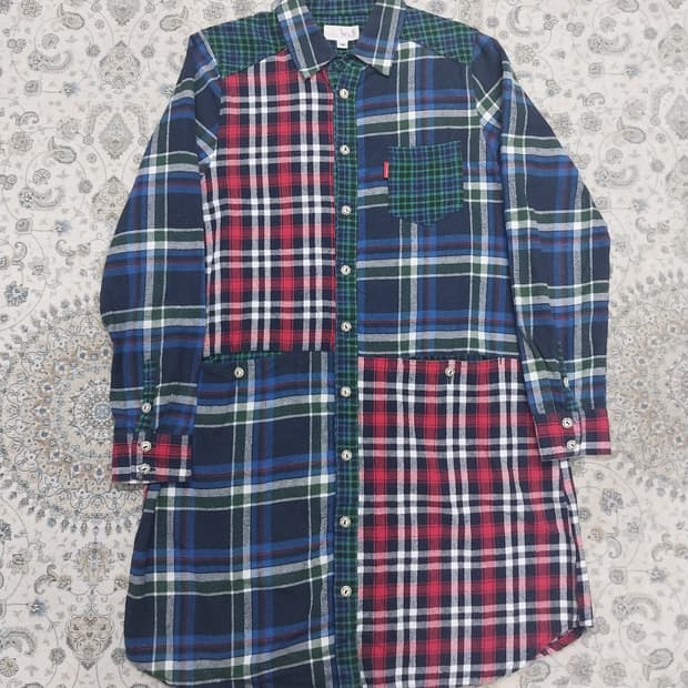 tititicaca 티티카카 패치워크 체크 롱 셔츠 M