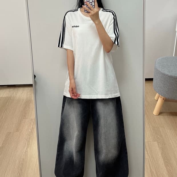 아디다스 화이트 블랙 삼선 흰검 반팔 티셔츠