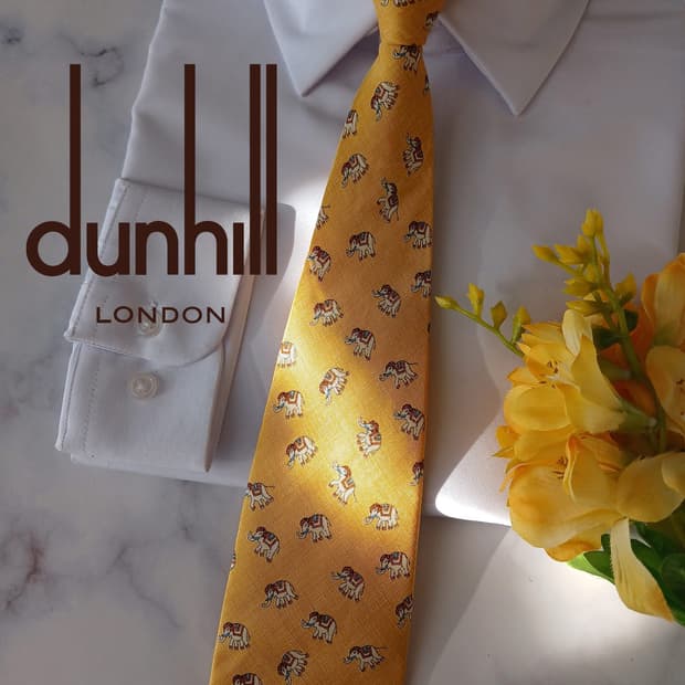 던힐 실크 옐로우 코끼리 모티브 넥타이 9.7cm A+등급 A19176
