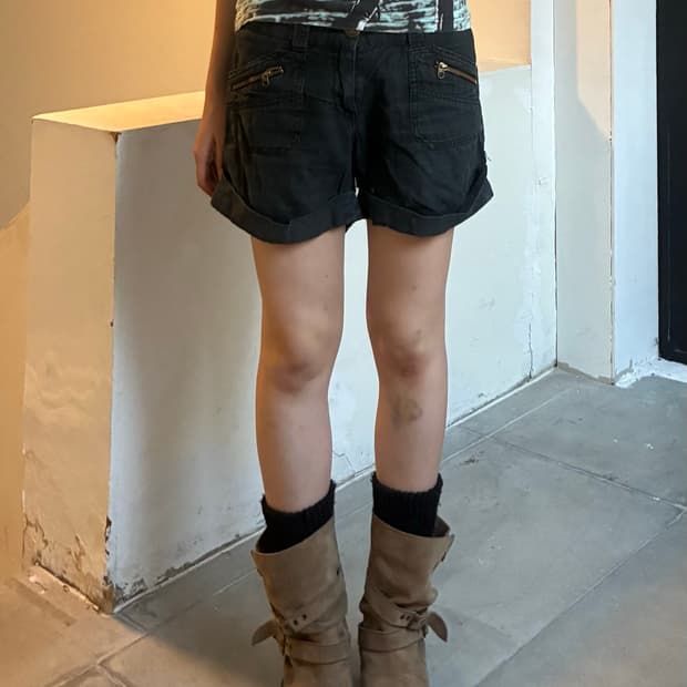 L)Japanese vintage 여성 포켓 지퍼 디테일 카고 숏팬츠