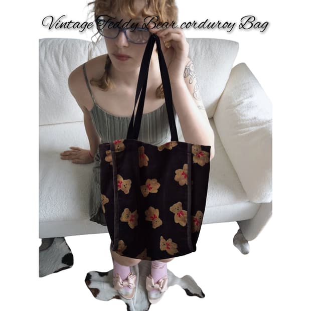 Vintage Teddy Bear corduroy Bag