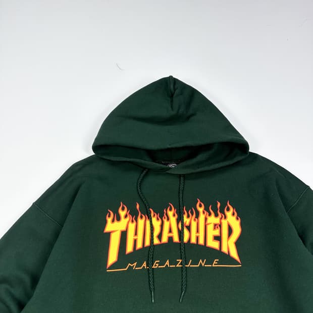 트레셔 플레임 불꽃 로고 카키 후드티 (M)