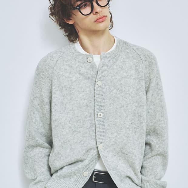 XL) 니티드 쉐기독 울 100% 라운드 니트 가디건 멜란지 그레이