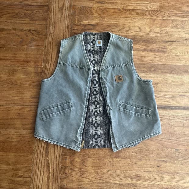 90s 빈티지 칼하트 판넬 리버시블 플리스 베스트 L