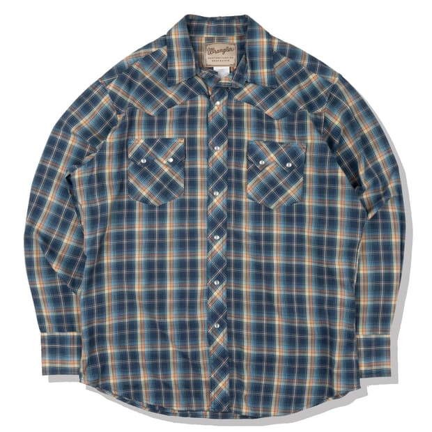 Wrangler 블루체크 펄스냅 웨스턴 셔츠