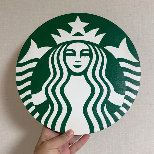 직접 그린 스타벅스 사이렌 로고 캔버스 원형 액자 판넬 30cm