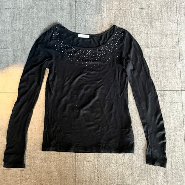 일본빈티지 Avv 핀터깔y2k 보헤미안갸루 넥비즈 긴팔티셔츠