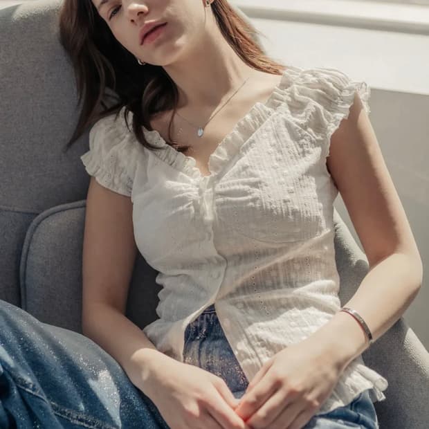 하드코어 해피니스 웨이브 셔링 퍼프 블라우스 플라워