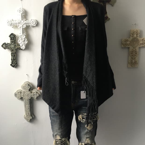 Fringe drape open cardigan