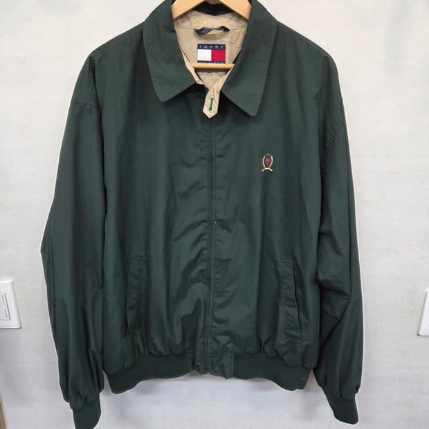 타미힐피거 90s 올드스쿨 월계수 자수로고 블루종자켓 xxl