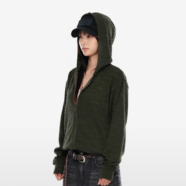 Basic Knit Zip-Up Hoodie (Khaki)