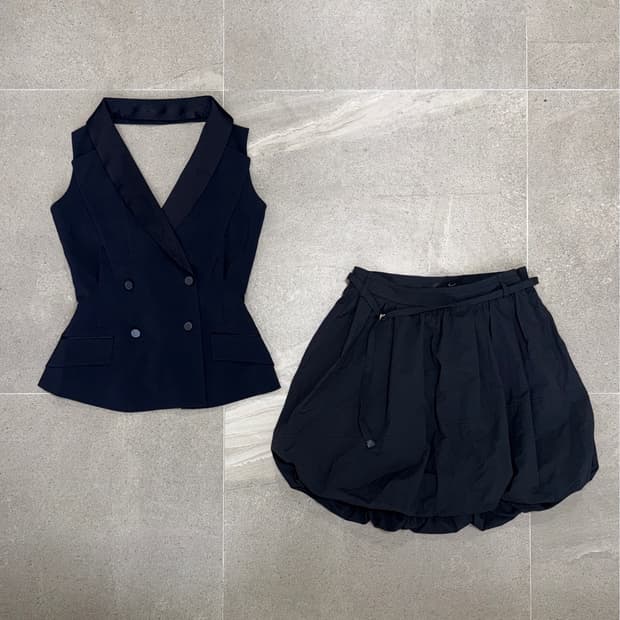 Obzee navy double button halter vest