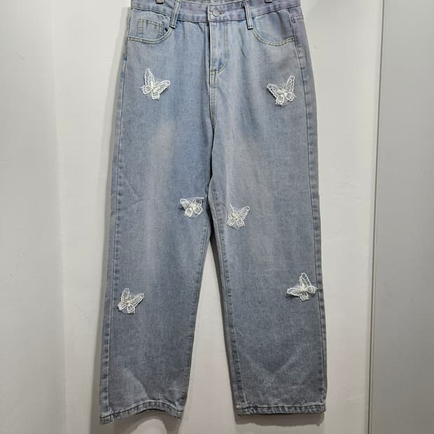 레이스 나비 디테일 연청 데님 [새상품]