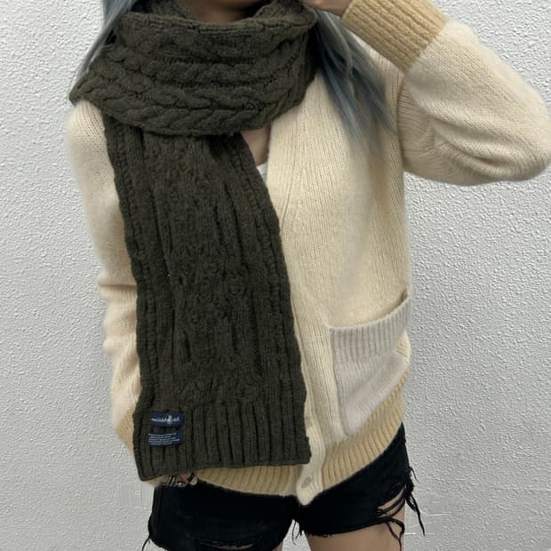 폴로 랄프로렌 꽈배기 카키 울 머플러