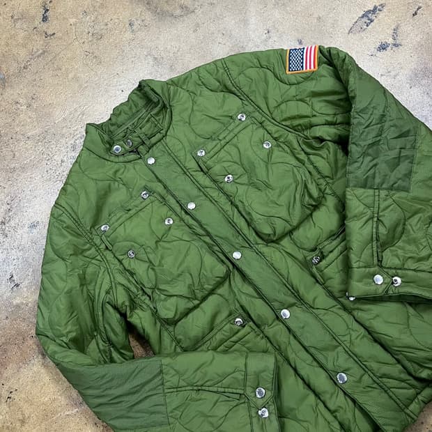 [정품/XXL] DRIES 카키 퀼팅 자켓 미국 국기 패치 b14