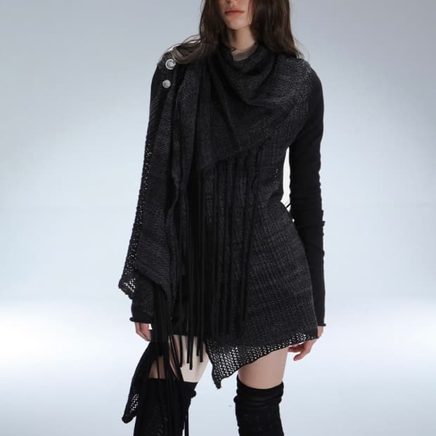 Asymmetric Tassel Wool Hobo Cardigan