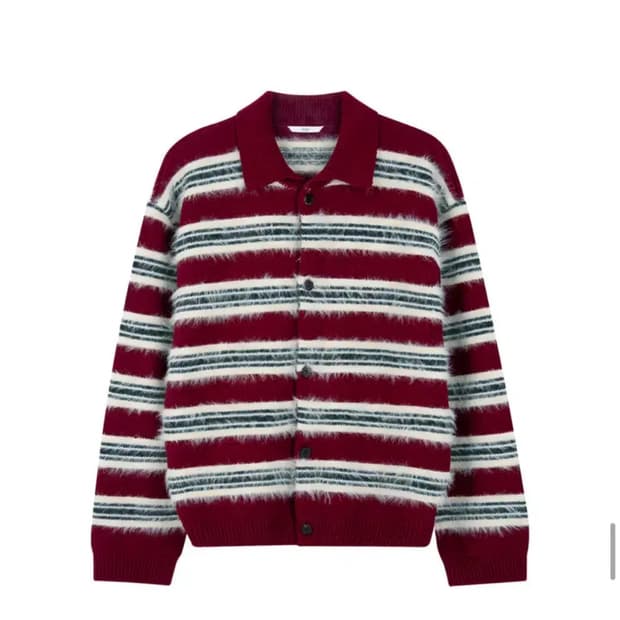 Stu 스트라이프 기디건 레드 m