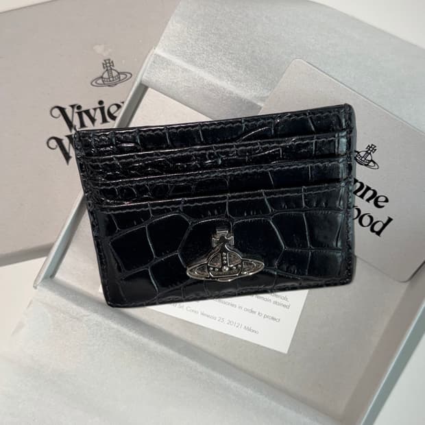 비비안 웨스트우드 오브 로고 레더 카드 홀더 블랙