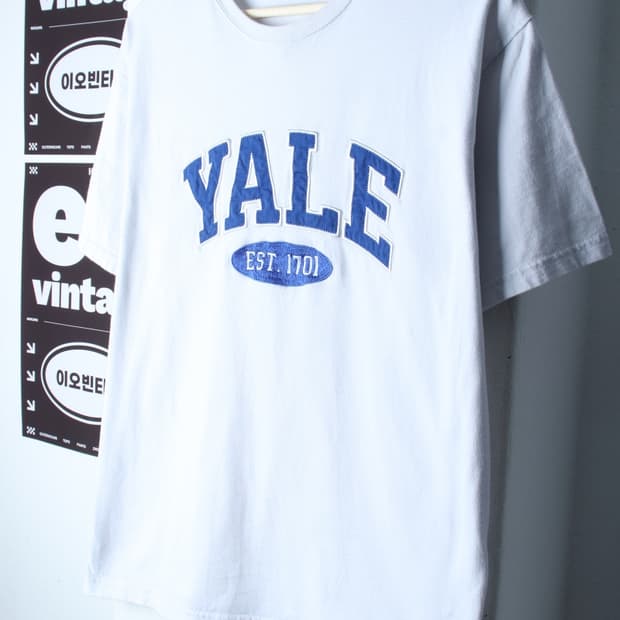 (L-2XL) 예일 반팔 티셔츠 빅로고 화이트 올드스쿨-H32224