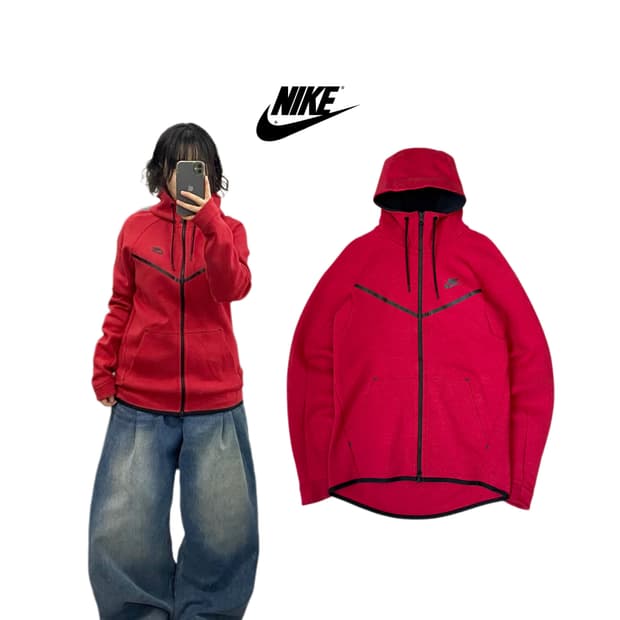 나이키 센트럴씨 드릴 테크팩 테크플리스 후드집업 레드