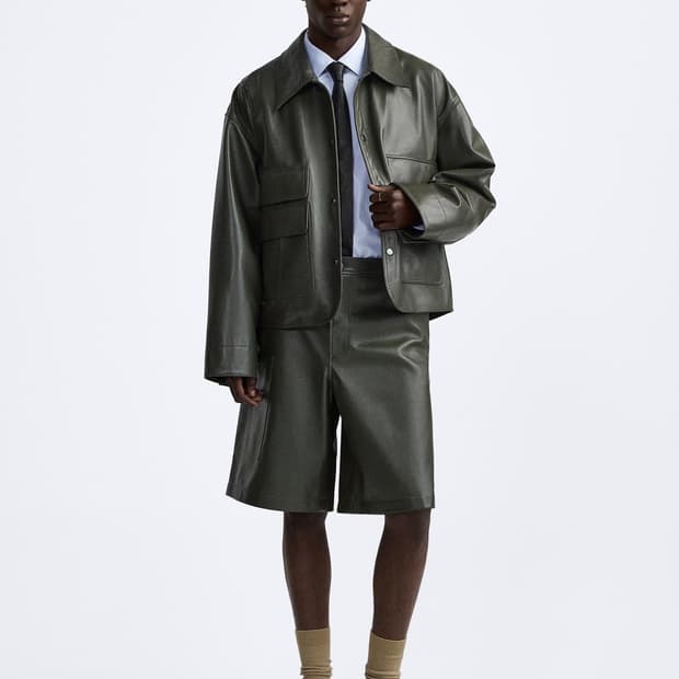 자라 포켓 레더 카고 버뮤다 팬츠 가죽 바지 L 새상품