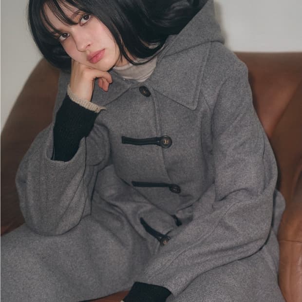 레더리 캐시미어 멜톤 더플 후디 롱 코트 그레이