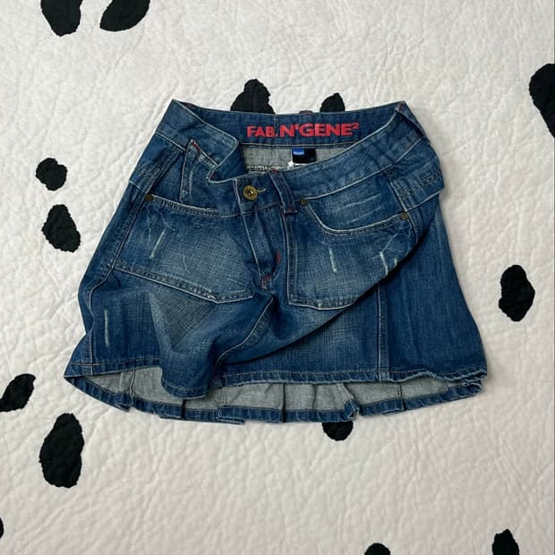 back pleats denim mini skirt