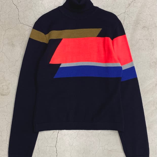 딕 비켐버그 컬러 블록 터틀넥 스웨터
