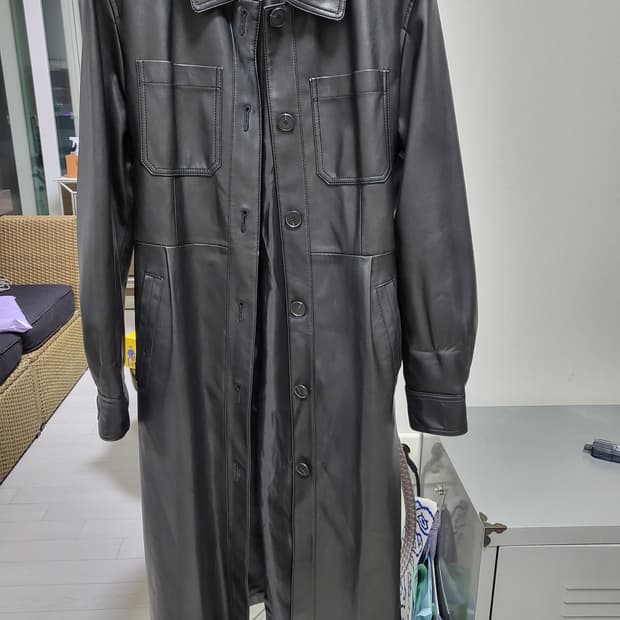 고급 pu블랙 가죽 롱 트렌치코트 free 버버리트렌치코트