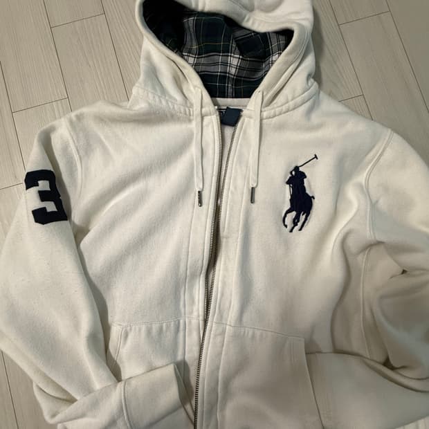 폴로 빅포니 후드집업 화이트 체크 교환