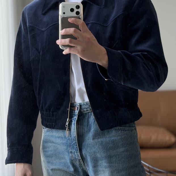 노이어 벨벳 웨스턴 크롭 블루종 (네이비)52