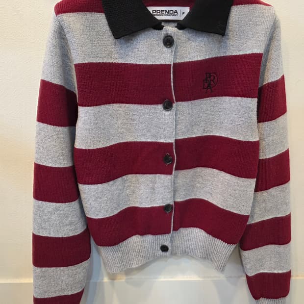 프렌다 스트라이프 카라넥 니트 가디건