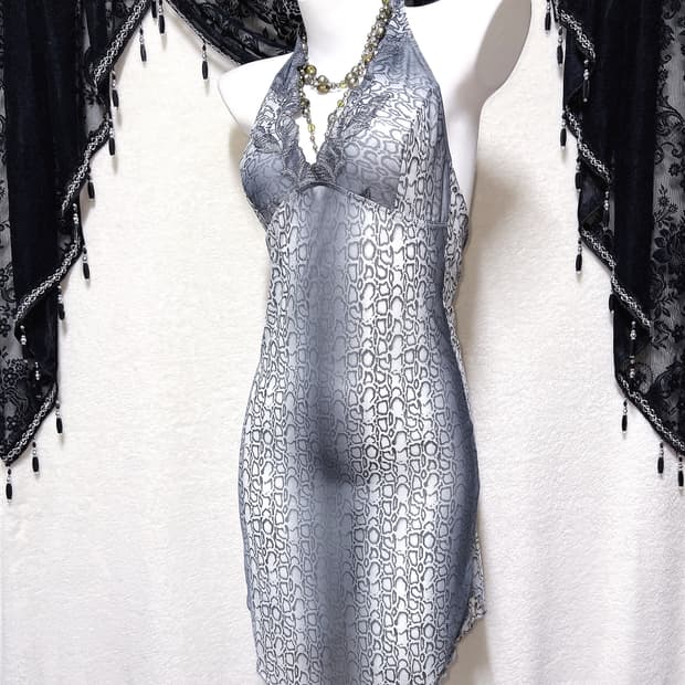 오네갸루 레오파드 호피 파이톤 뱀피 페어리 섹시 홀터넥 슬립원피스 란제리